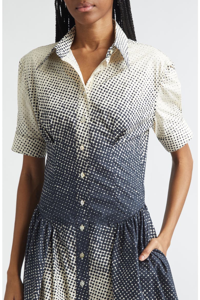 Halftone Dot Cotton Midi Shirtdress