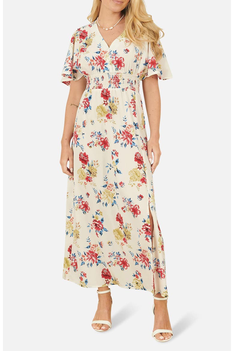 Ruched Waist V-Neck Midi Dress