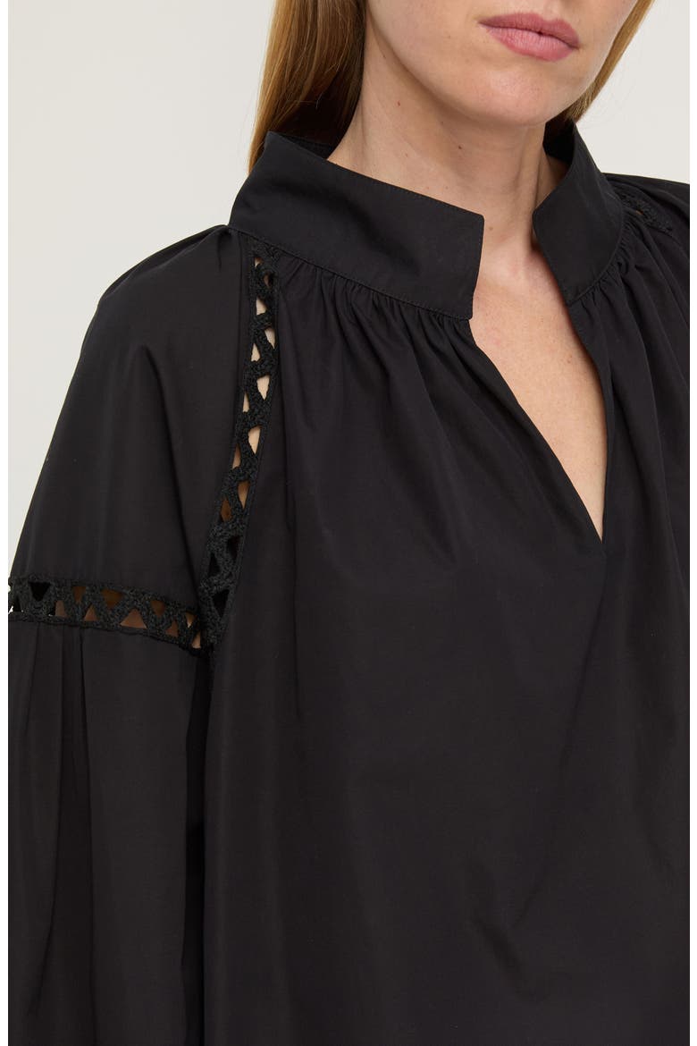 Soutache Trim Long Sleeve Organic Cotton Poplin Popover Dress