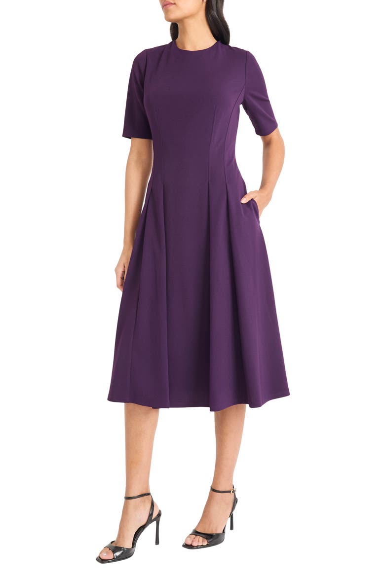 Double Pleat A-Line Midi Dress