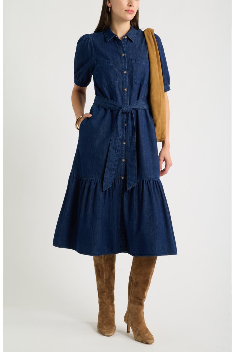 Belted Cotton Chambray Midi Dress