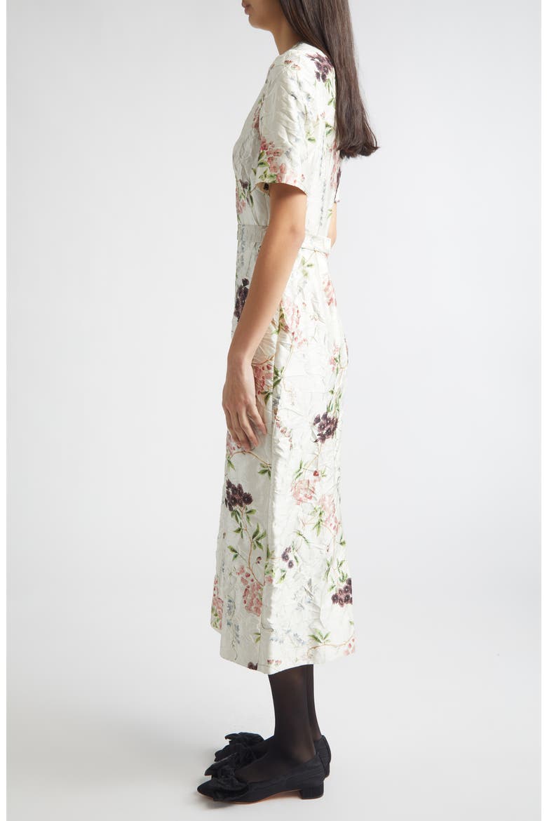Floral Print Textured Satin Midi Pencil Dress