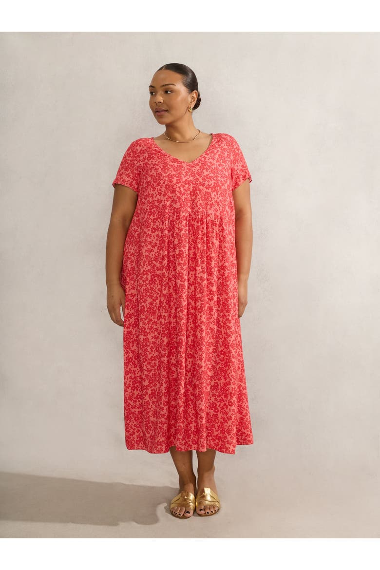 Short Sleeve V-Neck Midi Dress