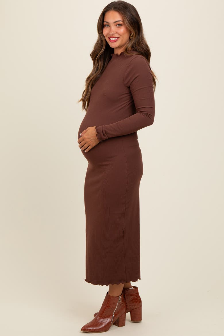 Ruffle Mock Neck Long Sleeve Midi Dress