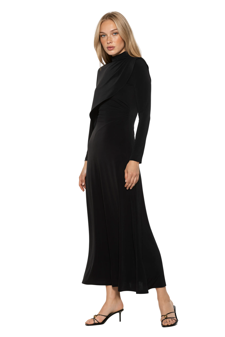 Aziel Mockneck Cape Maxi Dress