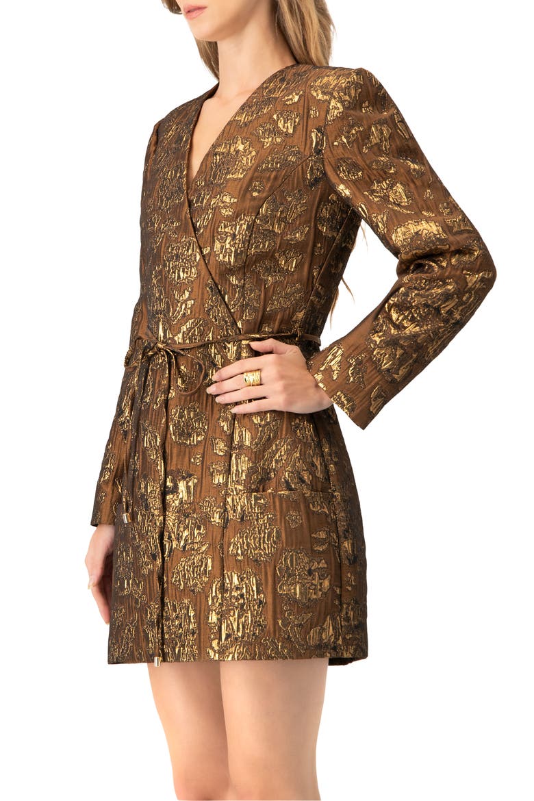Jacquard Short Crossed V-Neck Dress with Pockets