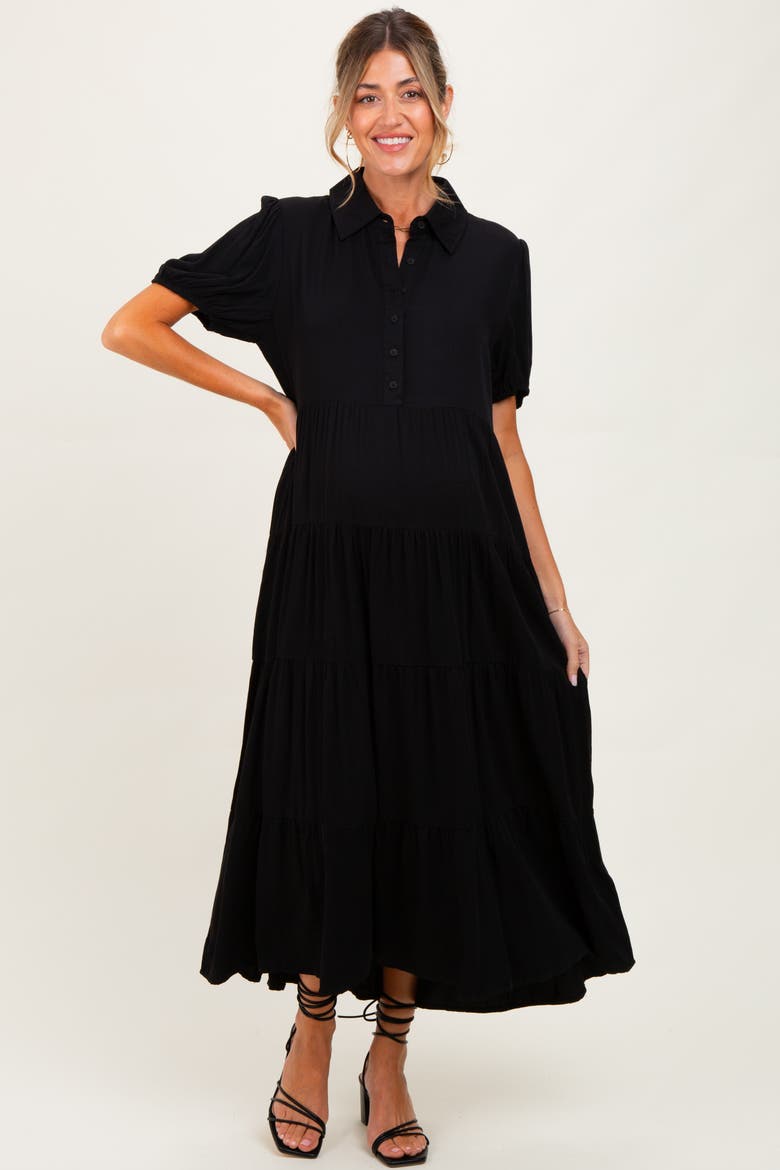 Collared Button Down Tiered Midi Dress