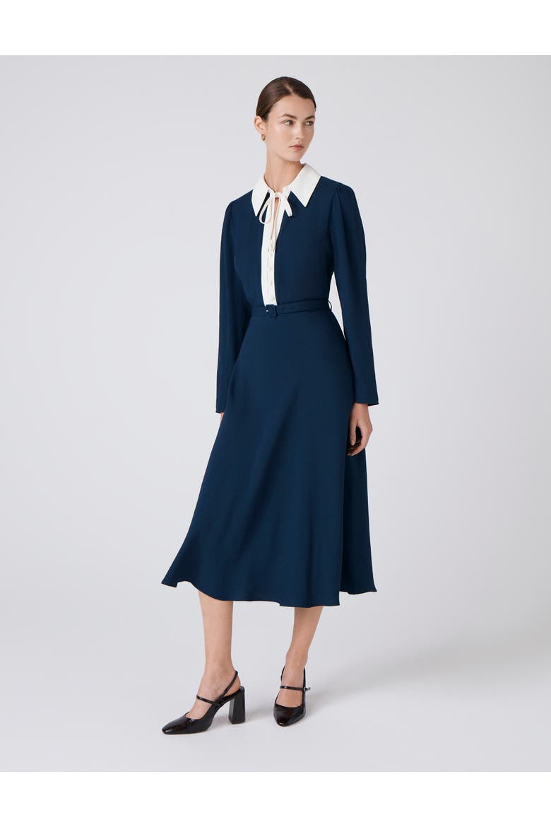 Lillian Crepe Collared Neck Midi Dress