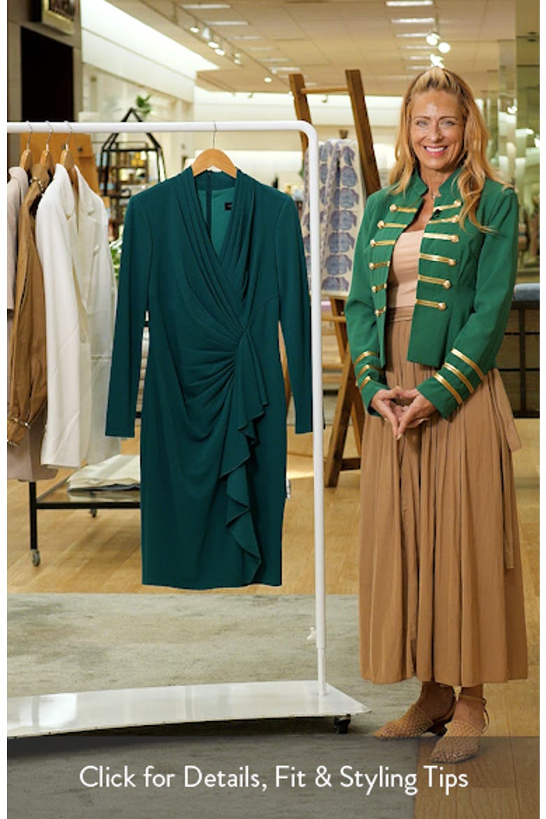 Ruffle Side Drape Long Sleeve Cocktail Dress