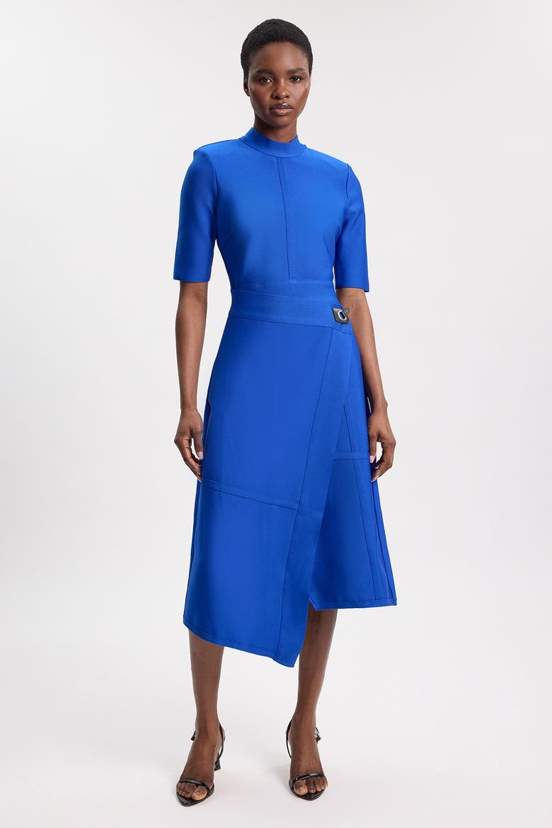 Asymmetric Hem 3/4 Sleeve Midi Dress