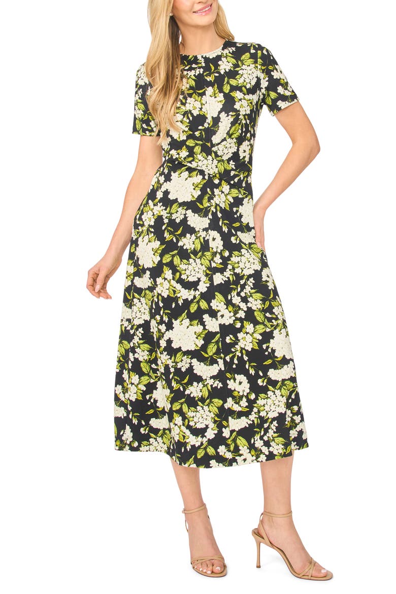 Chelsea Twist Front Floral Knit Midi Dress