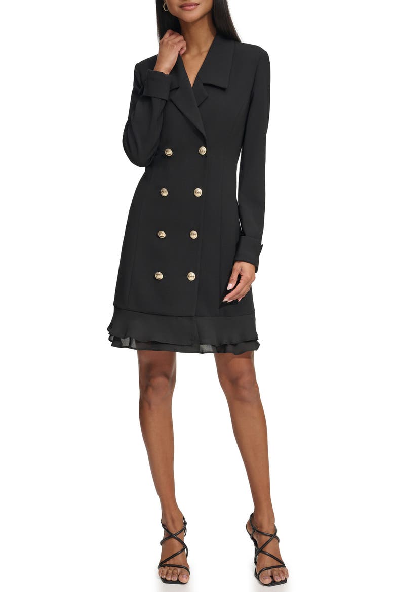Double Breasted Long Sleeve Scuba Crepe Blazer Dress