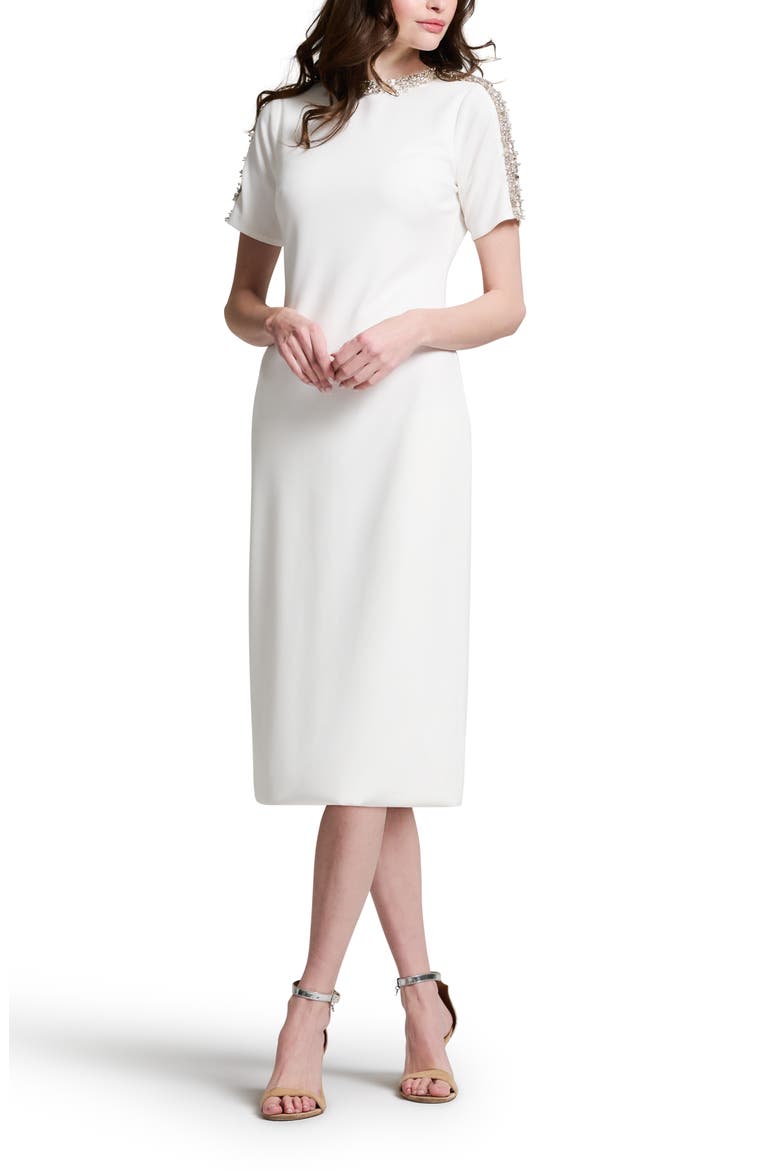 Crystal Bead Detail Crepe Cocktail Midi Dress