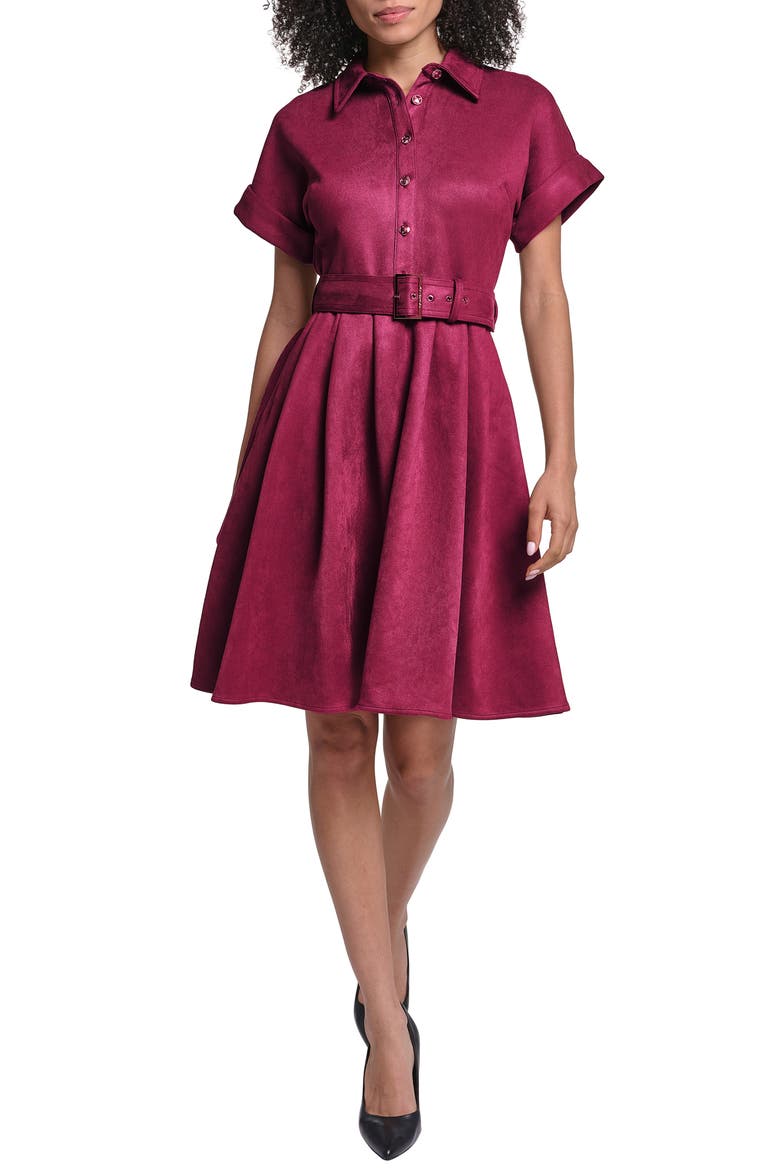Belted Faux Suede Shirtdress