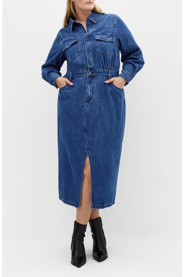 Elara Denim Midi Shirt Dress
