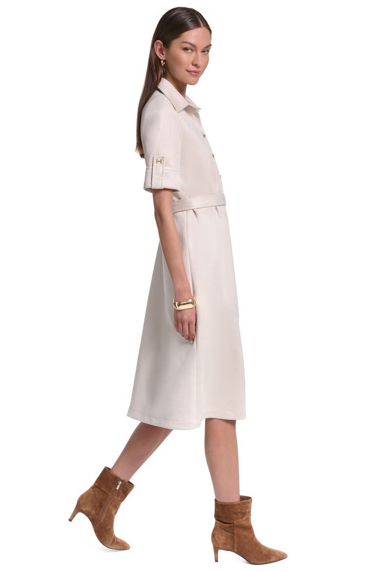 Short Sleeve Suede Midi Shirt Dress