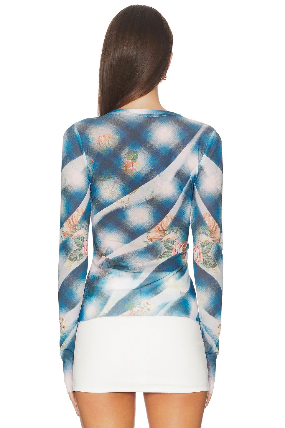 AFRM Kaylee Top in Blue Floral Plaid - Image 3