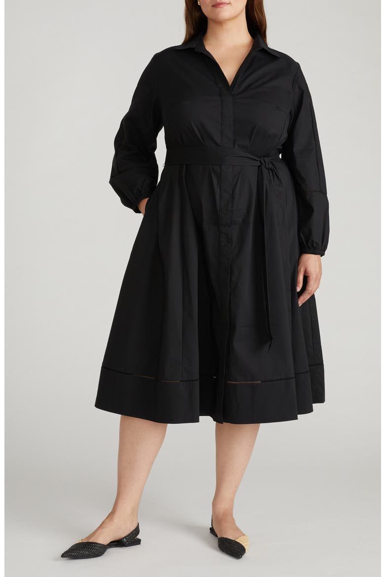 Yuli Long Sleeve Stretch Poplin Midi Dress