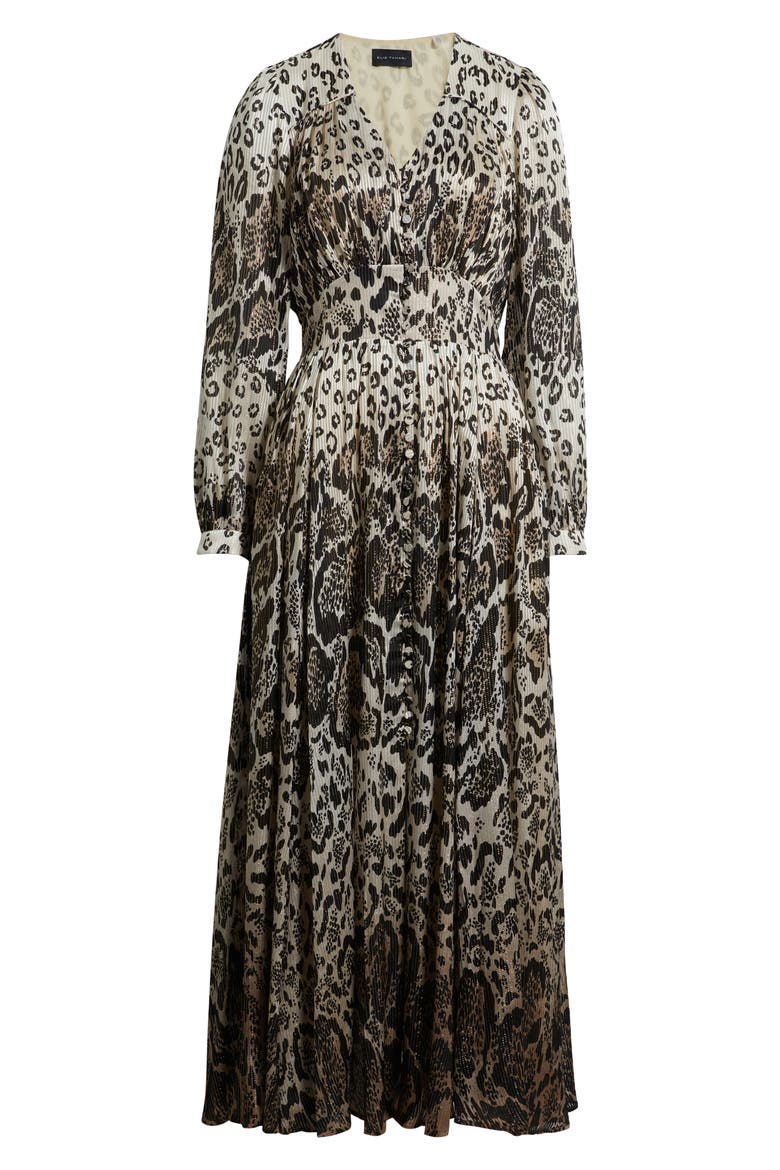 The Alba Metallic Long Sleeve Silk Maxi Dress