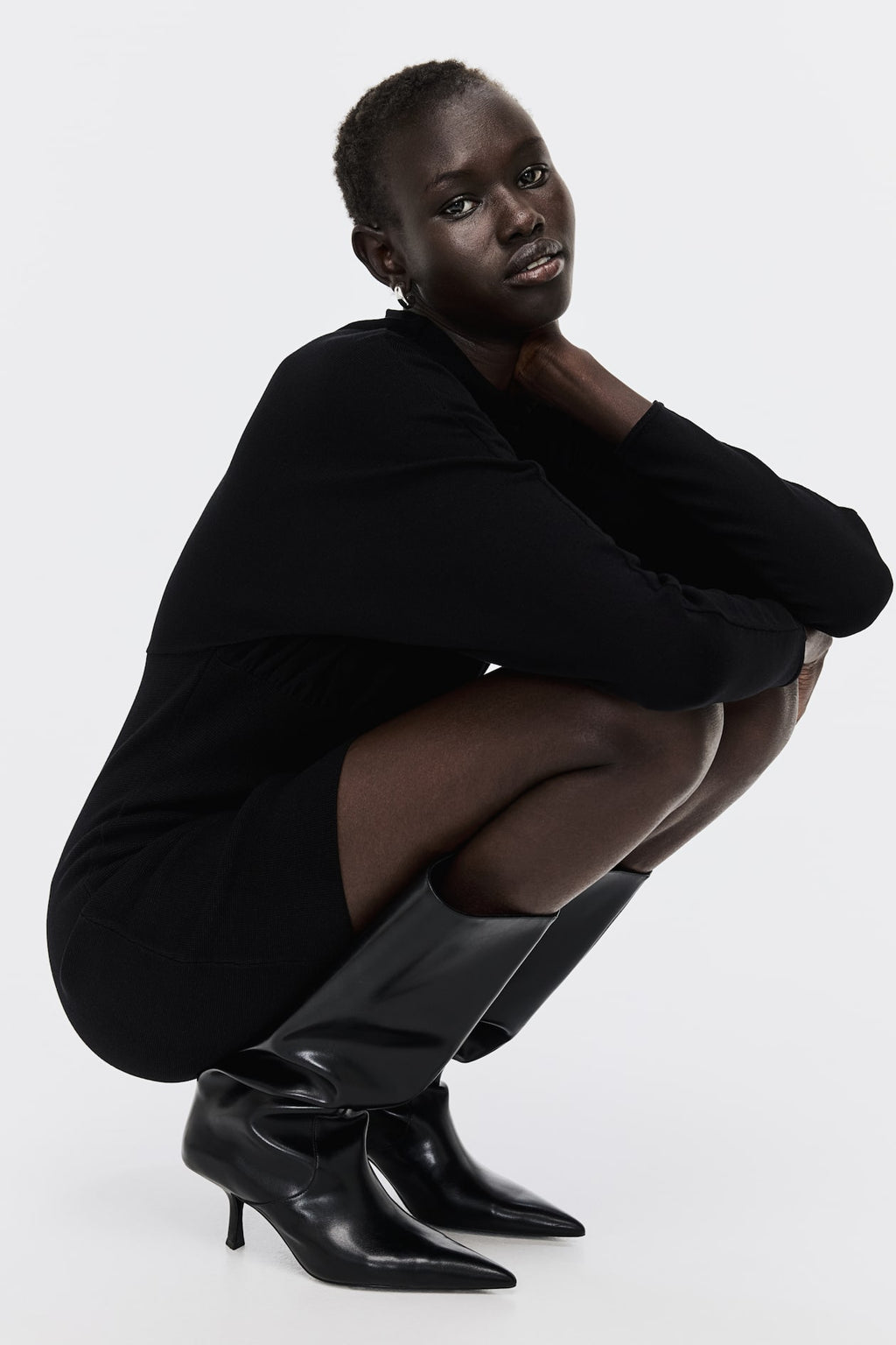 Gathered Mock Turtleneck Dress