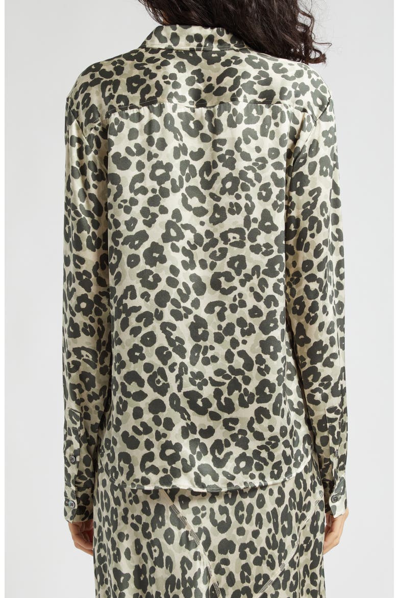 Leopard Print Silk Charmeuse Button-Up Shirt