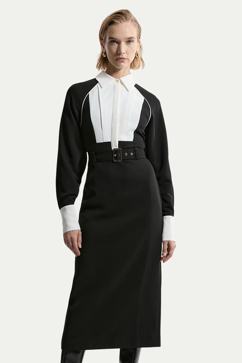 Petite Contrast Collar Midi Dress