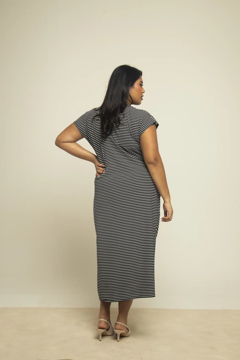 Cinched Striped Print Midi Dress