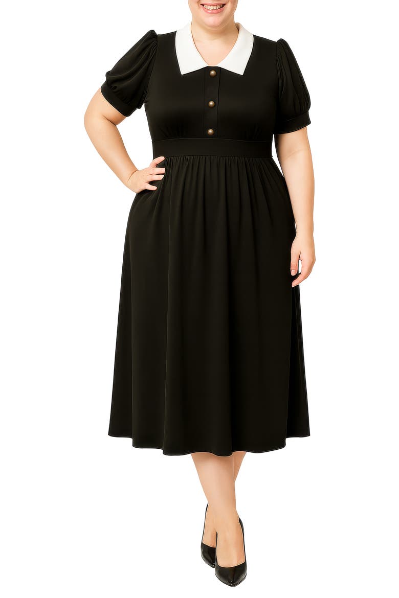 Contrast Collar Midi Dress