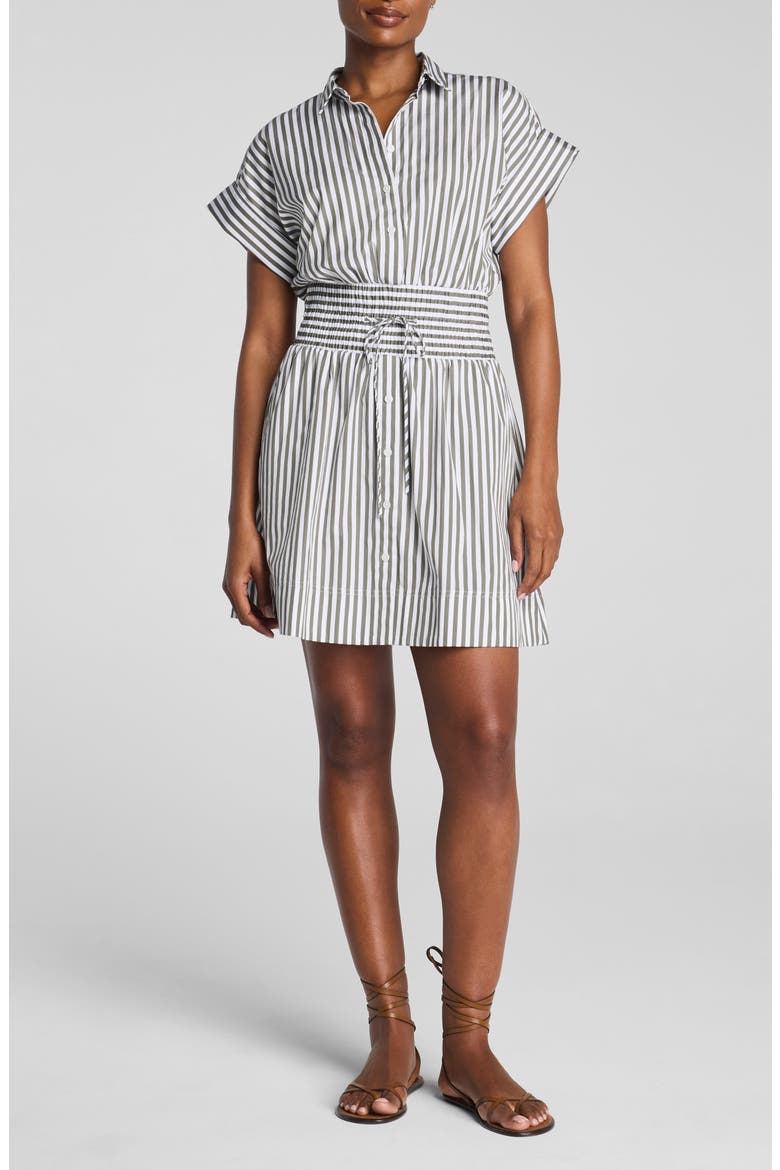 Smocked Striped Supima Cotton Mini Shirtdress