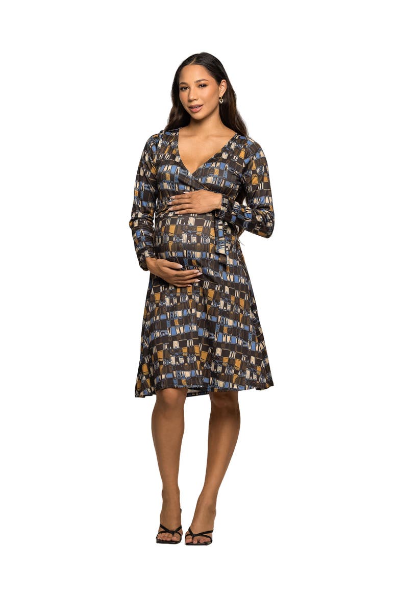 Long Sleeve Wrap Dress with Belt in Geometric Print