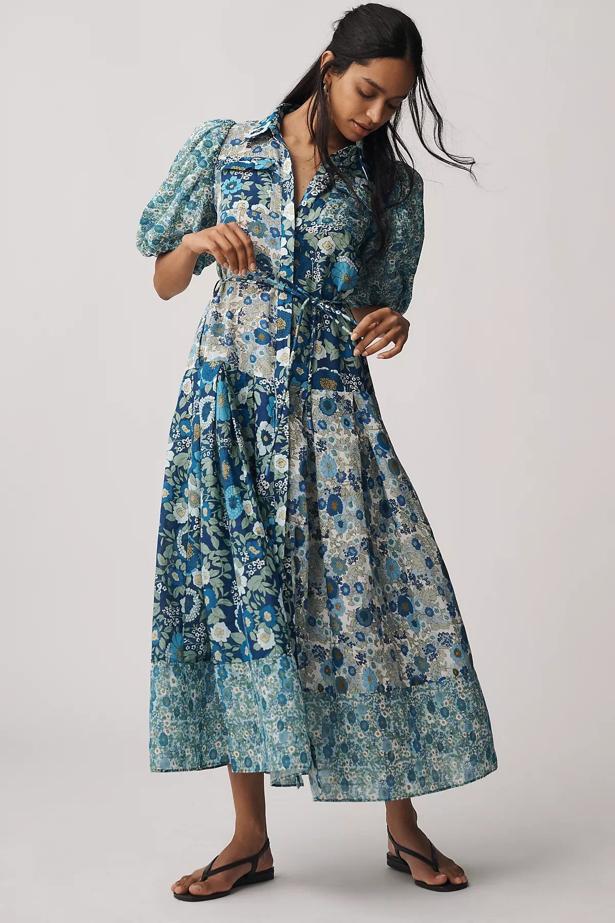 ALÉMAIS Sacha Puff-Sleeve Midi Shirt Dress - Image 1