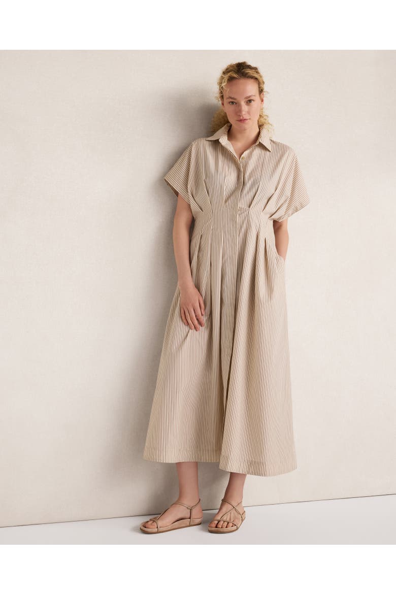 Organic Cotton Poplin Pleated Striped Dress