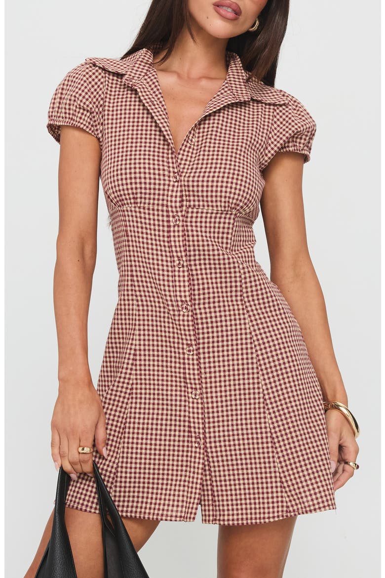 Kavira Gingham Cotton Mini Shirtdress