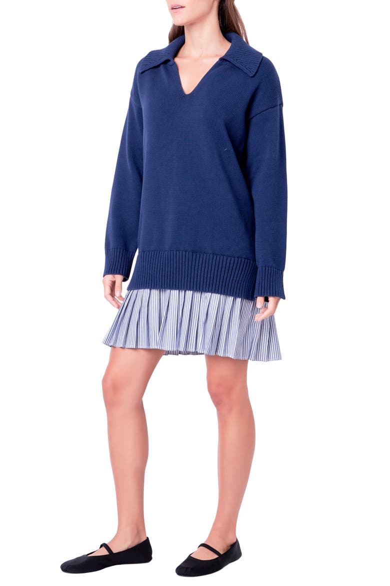 Mixed Media Long Sleeve Minidress