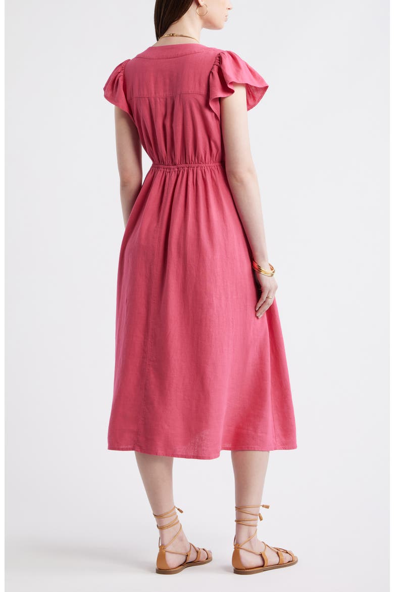 Short Sleeve Button Down Linen Blend Midi Dress