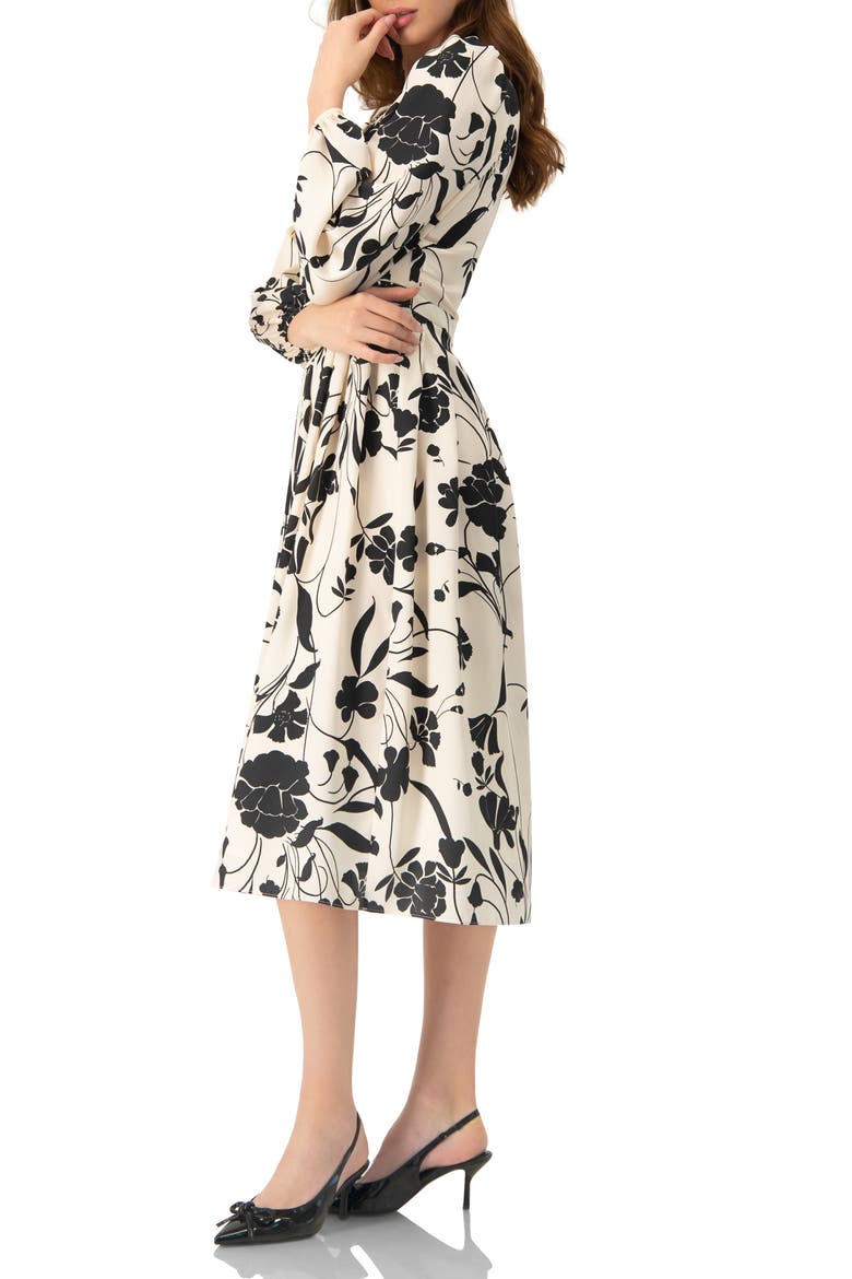 V-Neck Midi Dress with Long Sleeves