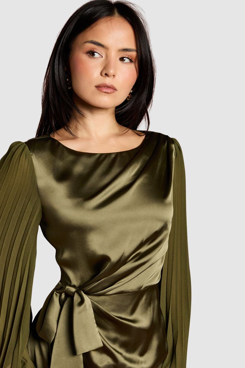 Petite Satin Pleated Flare Mini Dress