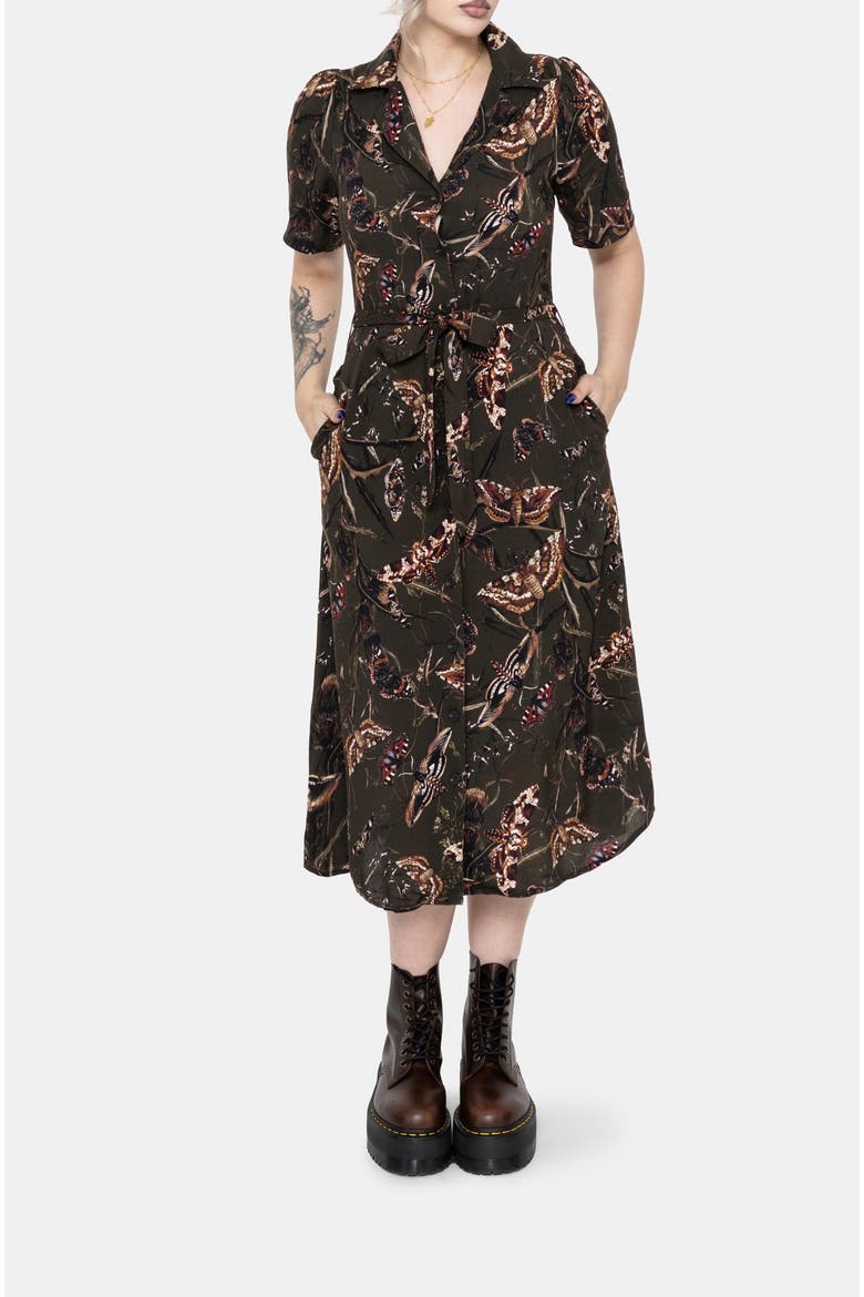 Whispen Moth Print Midi Shirt Dress