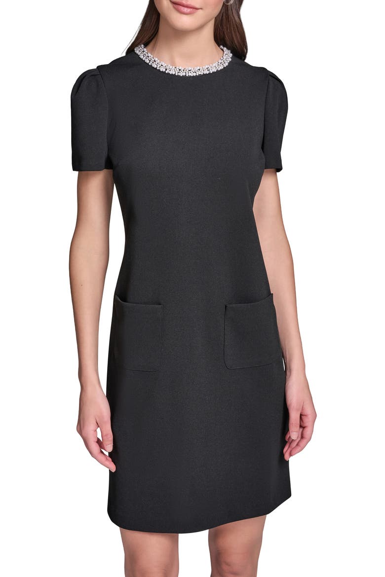 Pearl Collar Scuba Crepe Sheath Dress