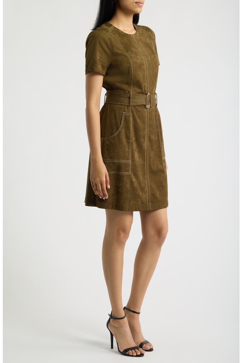 Topstitch Detail Faux Suede Dress