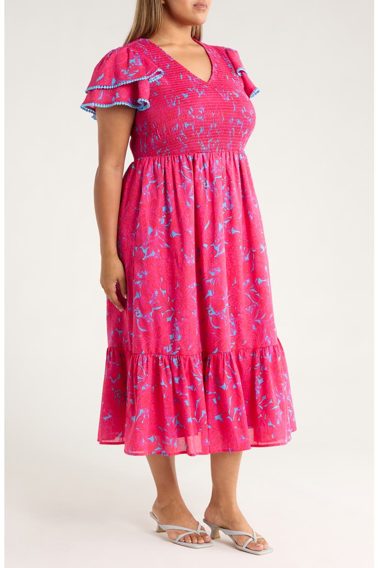 Delina Floral Smock Bodice Cotton Dress