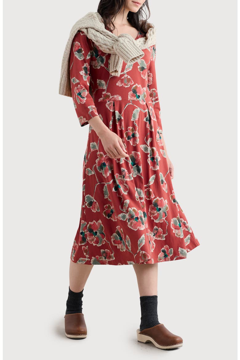 Floral Pleated Stretch Organic Cotton Jersey Dress