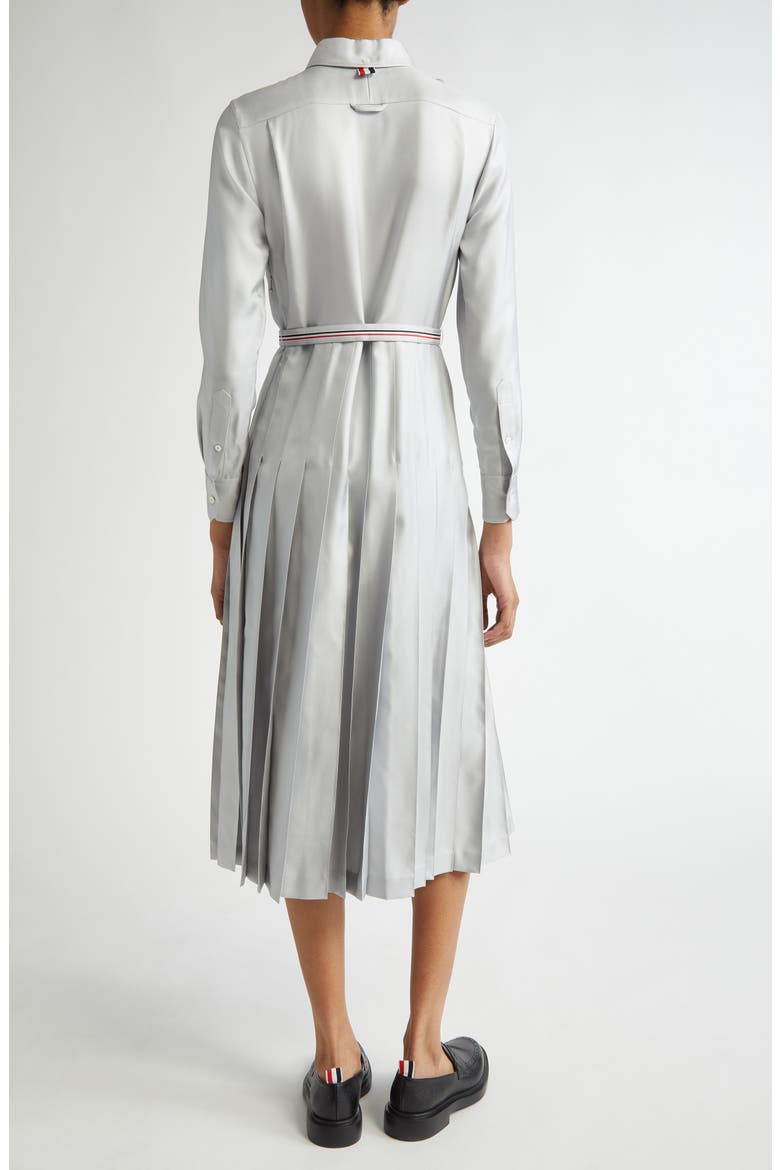 Long Sleeve Pleated Silk Midi Shirtdress