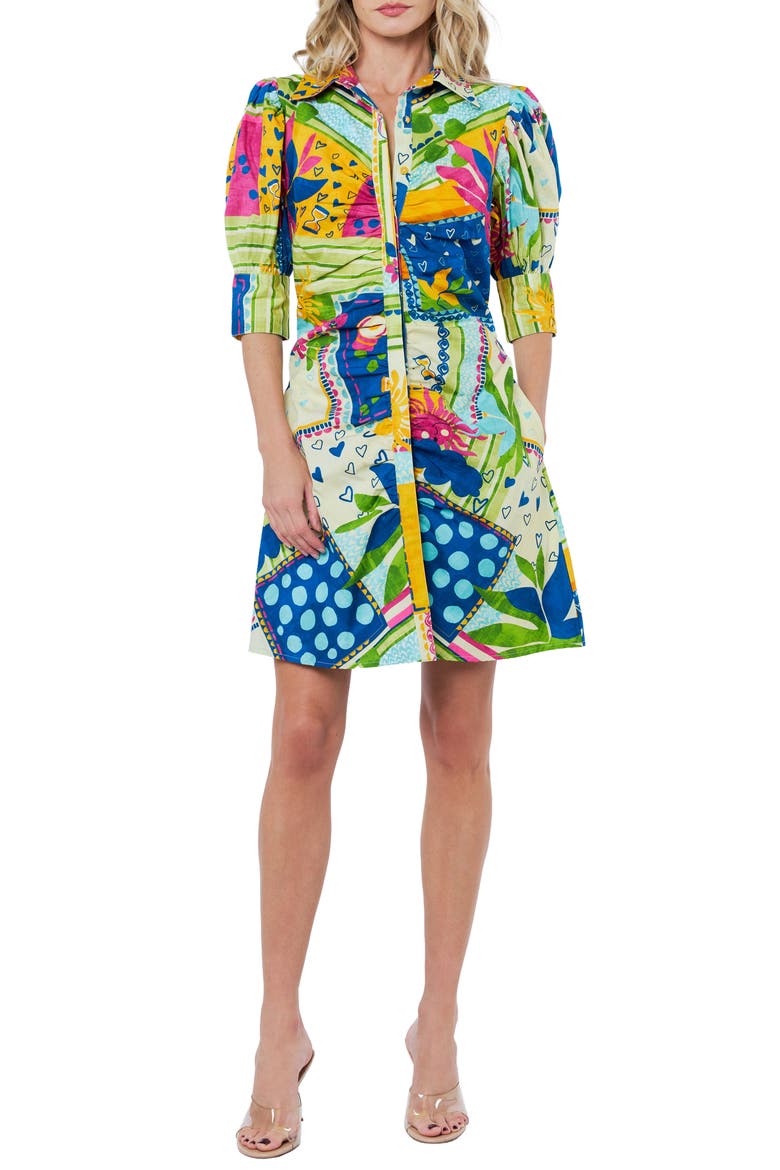 Stormi Print Ruched Cotton Shirtdress