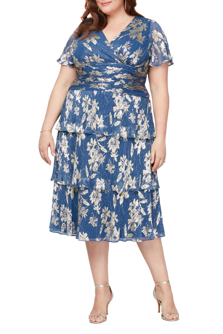 Foil Plissé Midi Dress
