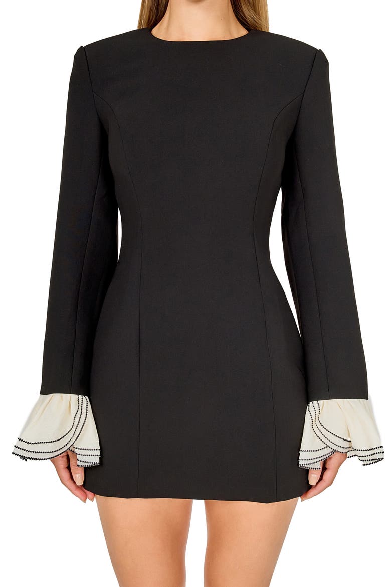 Ruffle Detail Long Sleeve Sheath Minidress