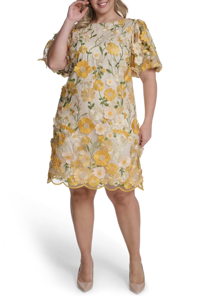 Embroidered Floral Appliqué Cocktail Dress