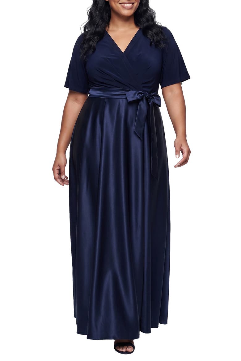 Mixed Media Surplice Neck Gown