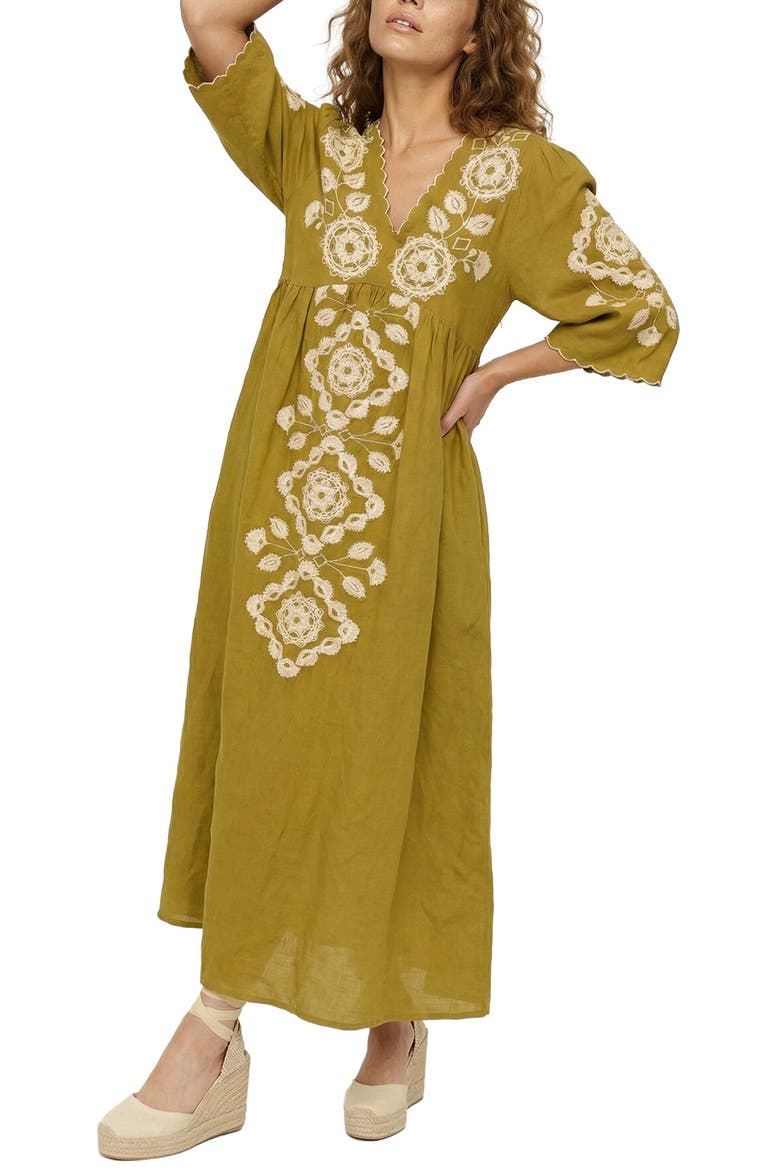 Arianna V-Neck Embroidered Maxi Dress