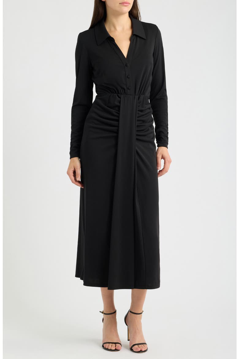Ruched Long Sleeve Midi Dress